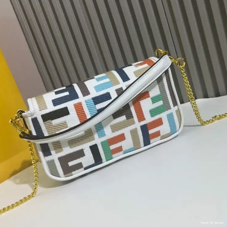 Cheap Bag Mini In Baguette White Canvas Multi Fendi FF Motif 0508